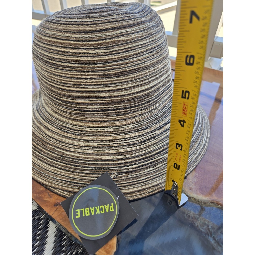NWT Eddie Bauer Packable Straw Hat L/XL Brown Stripe Wide Brim Sun Hat Travel - Picture 13 of 15